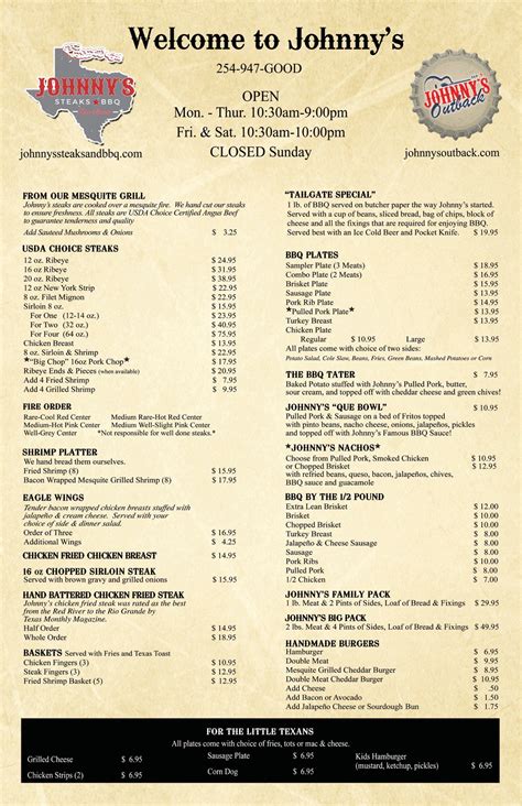 johnny's steakhouse menu.